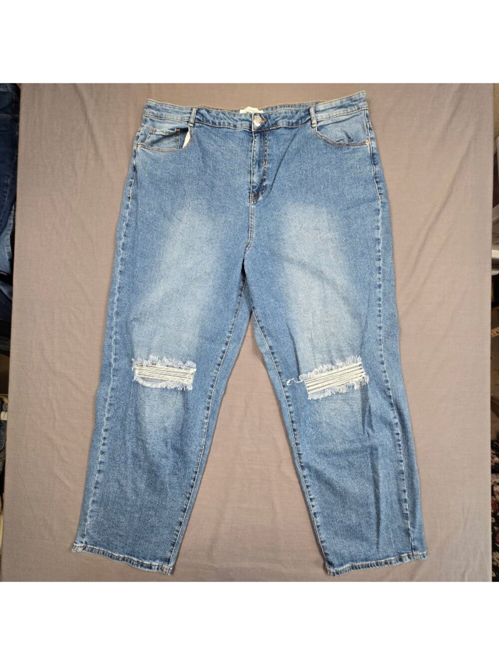 Eloquii Womens Size 22 Distressed Denim Jeans Blue High-Waisted Cropped Light
